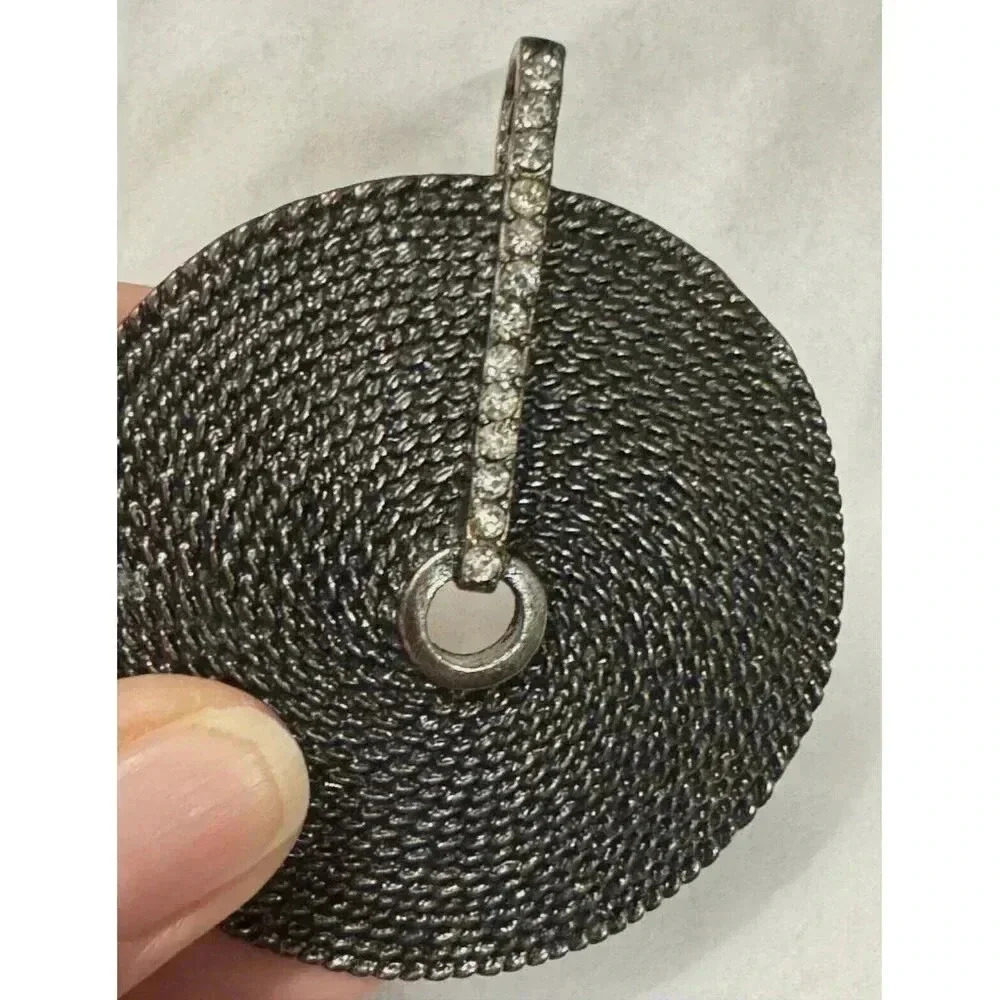 Gunmetal Spiral Textured Round Statement Pendant Clear Rhinestone Bar Accent - Picture 6 of 9
